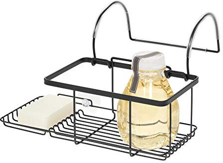 iDesign - Piccolo vassoio da bagno in metallo, da appendere, per sapone, cosmetici, libri, tablet e telefono, nero opaco, 30,7 x 26 x 17 cm