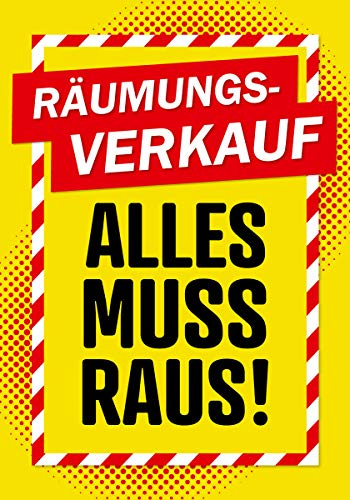 Räumungsverkauf Alles muss raus! 80 x 56 cm - Banner/Aufkleber wasserfest UV-beständig - Sale Aufkleber Rabatt Gelb (Gelb)