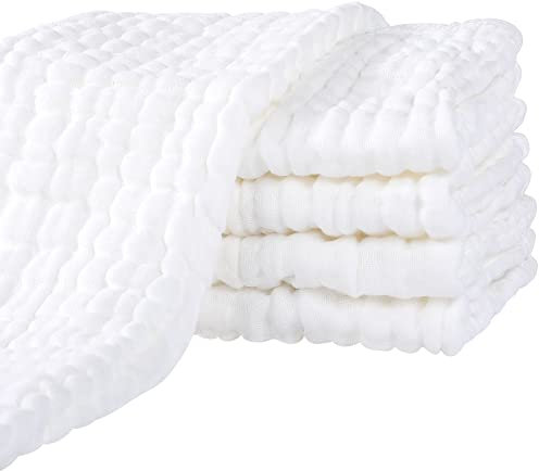 Yoofoss Mullwindeln Spucktücher 5er Set 65x65 cm Mulltücher 100% Baumwolle Stoffwindeln Saugstark Faltwindeln für Baby Premium Qualität Weiß