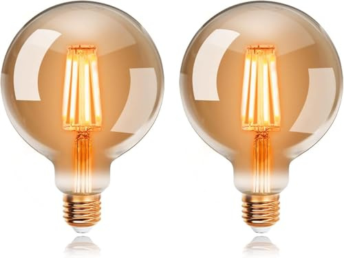 EXTRASTAR Edison Vintage Glühbirne, 95mm Durchmesser, Nicht Dimmbar, G95 E27 LED Filament Lampe, 4W Ersetzt 40W Glühlampe, 400 LM, 2200K Warmweiß, Bernsteinfarbenes Glas, 2 Stück