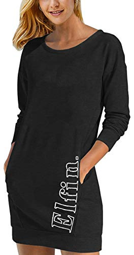 ELFIN Sweatklänning för kvinnor, långärmade klänningar, sweatshirt, klänning, ledig, sportig, långtröja, toppar, miniklänning med logotyptryck, höst, svart, XL