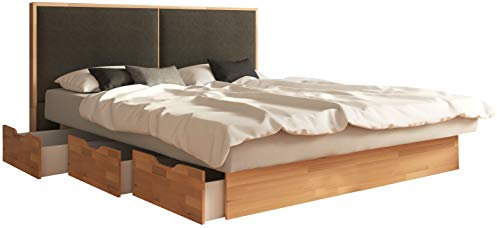 SuMa - Doppel Wasserbett 180x210 dual mit 6 Schubkästen im Unterbausockel Kernbuche und Kopfteil Duetto, Farbe Carbon 180x210 cm