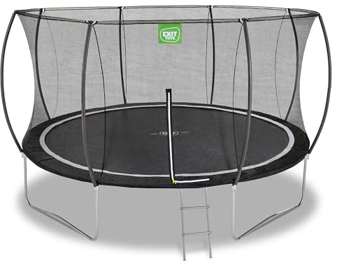 EXIT Toys Black Edition Rund Trampolin - ø427cm - Foot Protection System - Med Trampolinsteg - Säkerhetsnät med Dragkedja - Modernt Design - Rostfri - Väderbeständig - För Barn - Svart