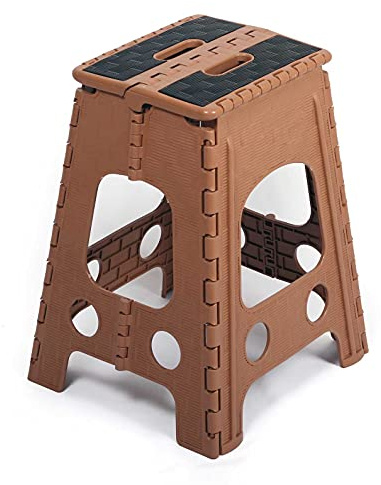 Taburete Plegable Portátil Plástico Tamaño Grande Altura 45cm, Banqueta Plegable, Banco (Marrón Claro)