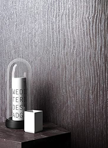 Newroom Vliestapete Grau Uni Glanz Struktur Tapete Schlafzimmer | Gefaltete Wellenstruktur, Silber-Schimmer changierend, Modern Elegant Glamour, Strukturtapete für Büro Flur, ansatzfrei