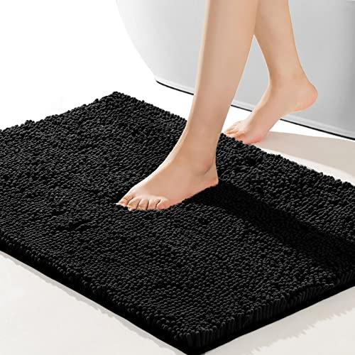 SONORO KATE Bathroom Rug,Non-Slip Bath Mat,Soft Cozy Shaggy Thick Bath Rugs for Bathroom,Plush Rugs for Bathtubs,Water Absorbent Rain Showers and Under The Sink (Black, 36×24)