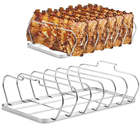 Large Rib Rack for Smoking - 6 Slots Rib Racks for Grilling - Foldable Easy to Use and Clean BBQ Rib Rack for Grill - Premium Durable Rib Rack Stainless Steel