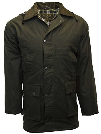 Walker and Hawkes Wax Unpadded Benson Jacket for Men - Lightweight Wind- and Waterproof Canvas Jacket, Premium Waxed Cotton, Olive - XX-Large