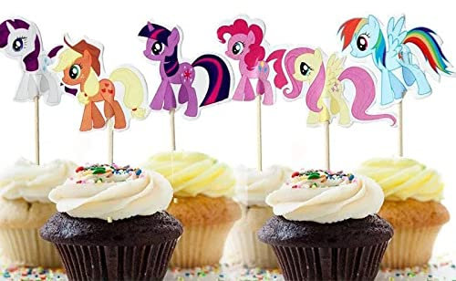 Miss-shop Cake Toppers,Süßes Pony Tasse Kuchen Toppers Zahnstocher Flaggen 24 Stück Kuchen Cupcake Topper für Kinder Baby Party Geburtstag Party Kuchen Dekoration