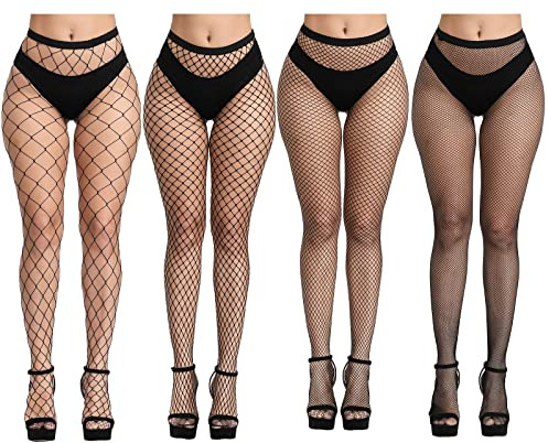 CHRORINE Lot de 2/4/8 bas résille pour femme - Collants taille haute - 2/4 styles, noir, taille unique