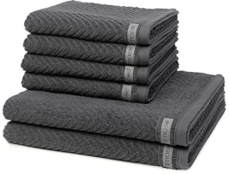 Ross - 6 teiliges Frottier-Set - Smart (4 X Handtuch 2 X Duschtuch im Set) - 520 g/m2 - Baumwolle - Frottee - saugstark - weich und flauschig - Schiefer