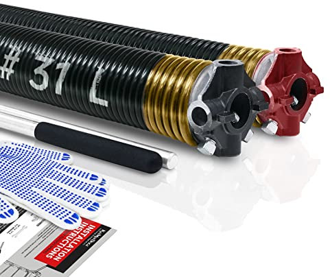 Ein Paar 5.1 cm Garagentor-Torsionsfedern-Set mit rutschfesten Wickelstangen und Handschuhen, für Ersatz und Installation, mindestens 16.000 Zyklen (0.250x5.1x78.9 cm) )