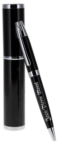 Ocadeau Stylo bille twist noir personnalisé gravé dans son coffret tube brillant noir – Stylo bille brillant personnalisable avec gravure texte – Rangement tube assorti