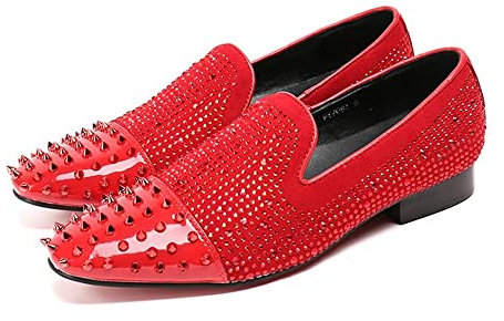 ZZveZZ Men's Summer Autumn Black Red Gold Casual Banquet Rivet Leather Shoes (Color : Red, Size : 40 EU)