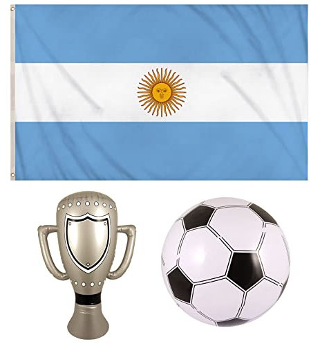 Argentina Flag Metal Eyelets Polyester Inflatable Trophy Football World Cup Support Set