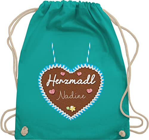 Turnbeutel Rucksack - Kompatibel Oktoberfest - Herzmadl Lebkuchenherz - Unisize - Türkis - oktoberfest-tasche trachtenrucksack trachten herz juterucksack trachtenrucksäcke bayrisch name beutel
