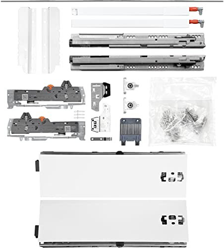 BLUM Schubladenschienen TANDEM SET; Zargenhöhe 115mm inkl. Reling 227mm, mit TIP-ON BLUMOTION, 30kg, NL400mm, Seidenweiß, bis max. KB1400mm