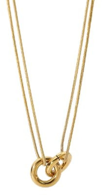 OdDdot Französische Trendige Edelstahl-Doppelring-Anhänger-Halskette für Frauen 18 Karat vergoldete Schlangenkette Party Casual Schmuck Geschenk