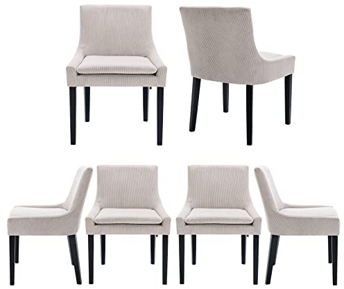 COLAMY Modern Dining Chairs Set of 6, Upholstered Corduroy Accent Side Leisure Chairs with Mid Back and Wood Legs for Living Room/Dining Room-Beige