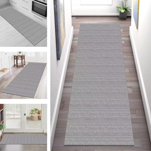 Teppich Läufer Flur Küche rutschfest waschbar Küchenläufer Korridor Tepiche Lang 50X180CM Grau Schwarz Weiß Teppichläufer Meterware Kücheteppich Schlafzimmer Wohnzimmer Flurmatte Breit 40-120cm