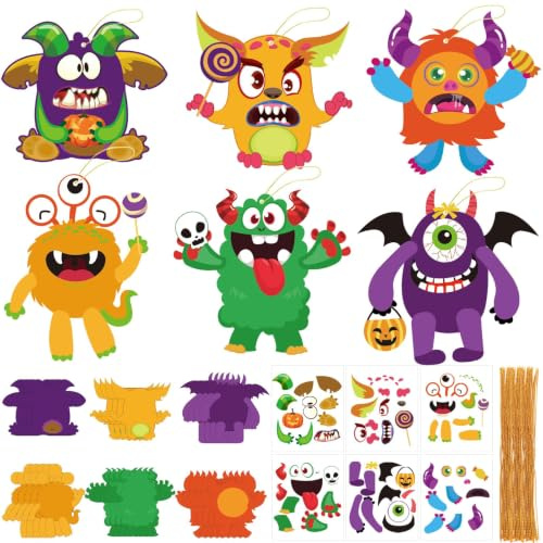 JULBEAR Monster Bastelsets Kinder, 26 Halloween Kreativsets zum | Basteln Halloween Basteln Kinder Kreative Bastelhandwerk für Mädchen Jungen Halloween Geburtstag