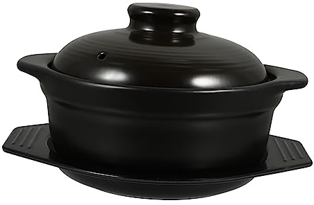 BESTonZON Ceramic Stew Pot Set with Lid 18.5cm Food Cooking Pot with Tray for Restaurant and Home Use and Soups