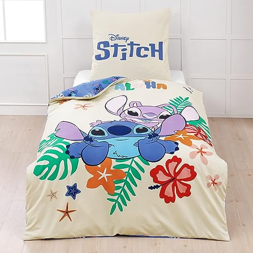 MTOnlinehandel Stitch sängkläder, påslakan 135 x 200 80 x 80 bomull – barnsängkläder tonåring sängkläder Aloha Stitch & Lilo – 2 delar