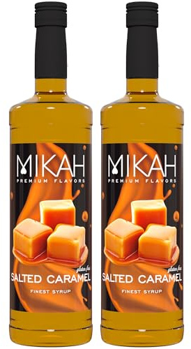 Mikah - Premium Flavors - Salted Caramel (Caramelo Salado) x2 | Jarabe para bebidas y postres | Uso profesional | 2 botellas de 1 litro (2 x 1000 ml)