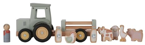 Little Dutch 7149 FSC Tractor de madera con remolque Little Farm Green