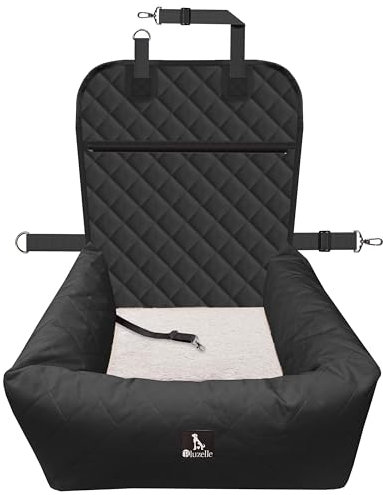 BLUZELLE Hunde Autositz Auto Hundesitz, 2-in-1 Hundebett Hundekorb für kleine & mittelgroße Hunde, Oxford Stoff Bezug Abnehmbar Waschbar Wasserfest Rutschfester Boden Hundegurt, Farbe:Schwarz