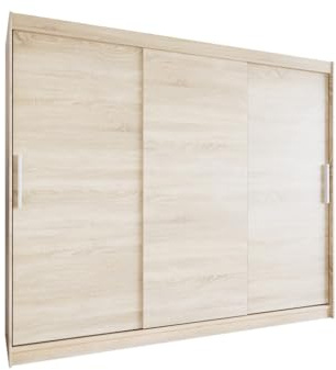 Easy4You L2 250 cm Sonoma Schiebetüren Kleiderschrank 250x215x58 cm Schlafzimmermöbel, Aufbewahrung - Mehrzweckschrank - Farbe: Sonoma