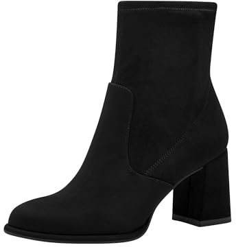 Tamaris Botines Con Tacón Cuadrado para Mujer, Textiles, Negros, Veganos, Ante, 39 EU