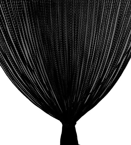 Tex family - Tenda a Fili per Esterno | Anti Insetti e Antirumore | Ideale per Porte e Finestre | Perline in Poliestere | Nero, 100L x 220A cm, Materiale: Poliestere