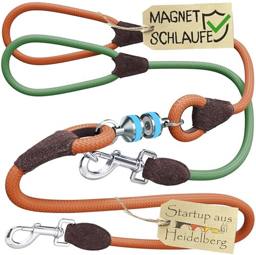 little Captain Zauberleine | kindersichere Hundeleine mit Magnetschlaufe | auch für Schul-, Therapie- und Begleithunde (Pfirsich Orange - Patina Grün)