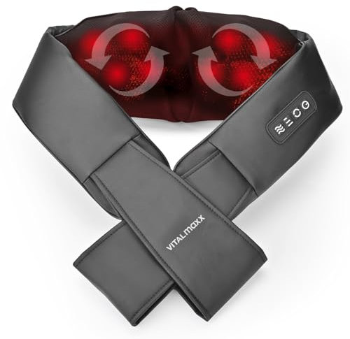 VITALmaxx Shiatsu Nackenmassagegerät | Massagegerät für Schultern, Nacken, Rücken, Beine | Massage mit Wärmefunktion, Knetmassage & Druckmassage | 8 rotierende Massagebälle, schwarz