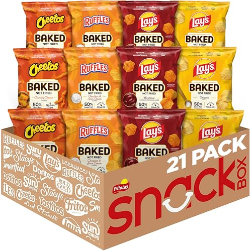 Frito-Lay - Paquete variado de papas fritas y aperitivos horneados, bolsas de aperitivos de una sola porción, 21 piezas, papas fritas Lay's horneadas, cheetos horneados, volantes horneados