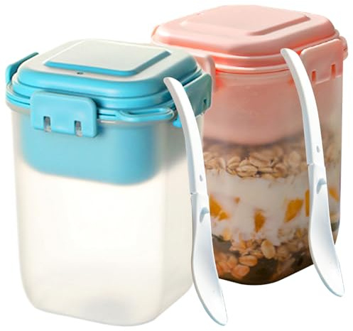 2 vasetti di avena notturna con coperchio tazza di cereali contenitore di avena notturna tazza di cereali da 450 ml con cucchiaio e contenitore per il ghiaccio rimovibile vasetti di yogurt barattolo p