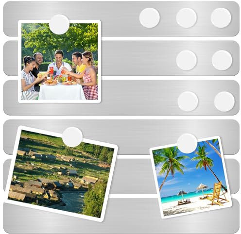 DUJEQM Magnettafel Memoboard Magnetwand Magnetstreifen Selbstklebend, 30.77 x 4.77cm Magnetleiste Magnetboard Edelstahl Pinnwand Magnetisch Magnettafeln mit 10 Weiß Magnete für Fotos Dokumente 6 Stück
