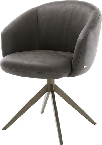 Esszimmerstuhl Caja-Flex mit Armlehnen Kreuzgestell breit Effektfinish Titan Mikrofaser Anthrazit Vintage 360° drehbar Taschenfederkern