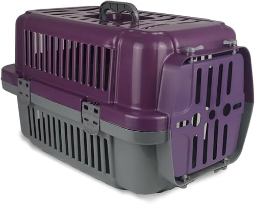 Adak Transportbox Katze | Hundetransportbox für Auto | Praktische Katzentransportbox | Robuste Katzenbox für sicheres Reisen | Tiertransportbox für unterwegs und zu Hause (Lila)
