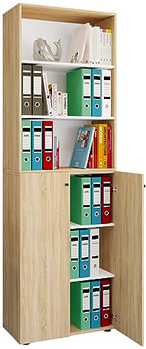 VCM Büroschrank mit 6 Fächern | Büroregal | moderner Aktenschrank mit Drehtüren | Maße ca. H. 220 x B. 70 x T. 40cm – Lona 6-Fach