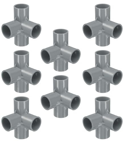 sourcing map 8pcs 4 Way PVC Pipe Fittings 3/4 Elbow Pipe Connector Furniture Build Grade 90 Degree Pipe Coupling Elbow Fittings for Plumbing Drain Water Build, Grey