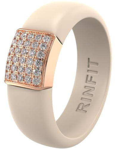 Rinfit Silicone Ring with Metal Plate & CZ for Women - Pack C, Size 7