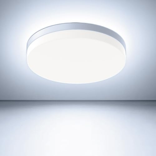 Kuwork Plafoniera LED Soffitto 36W, Plafoniere LED 3600LM 6500K, IP44 Impermeabile Rotonda Plafoniera Bagno per Camera da Letto, Cucina, Soggiorno, Balcone, Cameretta Ø23CM