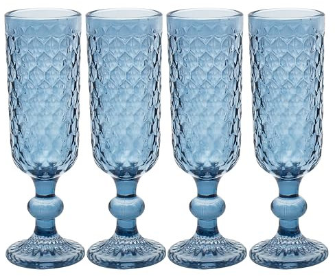 Lesser & Pavey Elements Lot de 4 flûtes à champagne bleues | Verres à champagne pour la maison et les fêtes | Cadeau élégant pour les mariages et Noël | Parfait pour les verres élégants