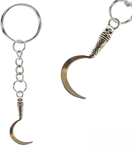 Small Sickle Hook Keyring Horror Weapon Halloween Keychain Gift Skull Gothic Key Chain Ring Accessory Death Pagan Scythe Reaper Skeleton Pendant Charm