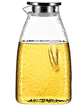 DEFBOW Brocca in Vetro, caraffa per Acqua, brocca Martellata Spessa, caraffa in Vetro borosilicato Alto, teiera, bricco per Succo per casa, Ristorante
