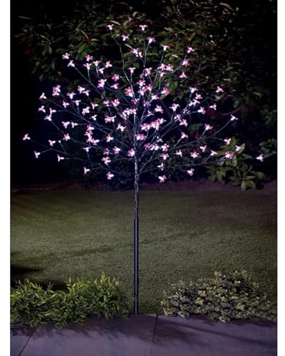 Kiswa collection 4 FT Cherry Blossom Tree Outdoor Decorations for Garden 128 LED Solar Powered Garden Lights Tree Ornaments for Home Decor Display Indoor (4ft 128 LED Pink Lights Solar, 4 FT)