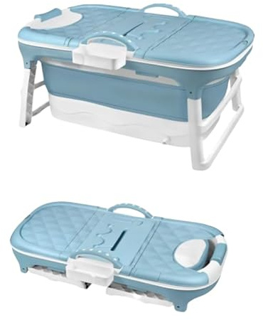 homewell Schwänlein Badewanne mit Deckel, faltbare Badewanne für Erwachsene, ideal für kleine Badezimmer, praktisch und tragbar, 118 x 60 x 53 cm, blau