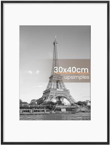 upsimples 1 Stück Alu-Bilderrahmen 30x40 Schwarz,mit Passepartout für Fotos | Moderner Rahmen 30x40 für Fotos, Wandbilder, Kunstdrucke, Fotodrucke,Metallrahmen mit Passepartout und Acrylglas
